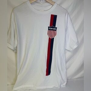 Gildan White Tee with Red & Navy Team USA Stripe